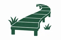 A deck path with gaps between boards