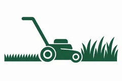 A mower between tall grass and freshly cut grass