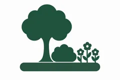 Trees, shrubs and flowers arranged together